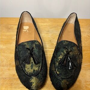 J. Crew Black and Gold Tassel Loafers